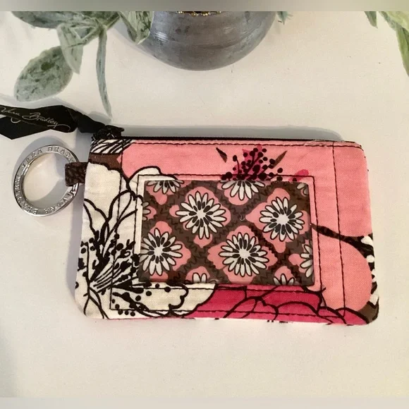 Vera Bradley Floral Quilted Card Holder Keychain Pink &  Black - Picture 4 of 4